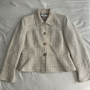 Tahari Tweed Cream Wool Blend Blazer Jacket 10R